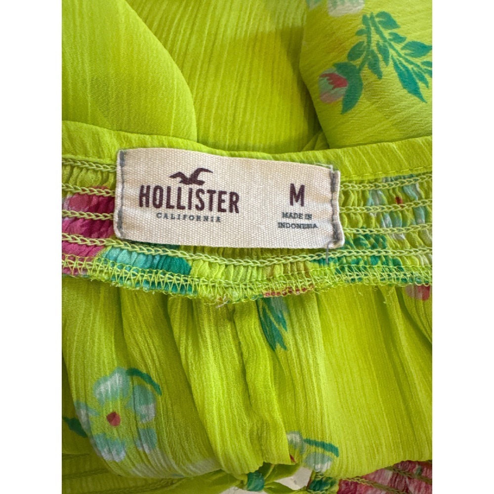 Hollister Floral Blouse Smocked Neck Sheer Top Summer Medium - Picture 3 of 3